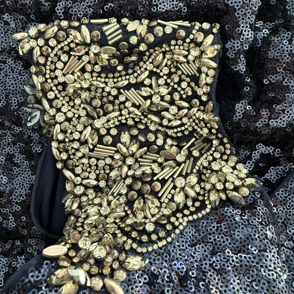 Pronovias navy sequins beaded silver shoulders gown size 16 - Picture 5 of 8